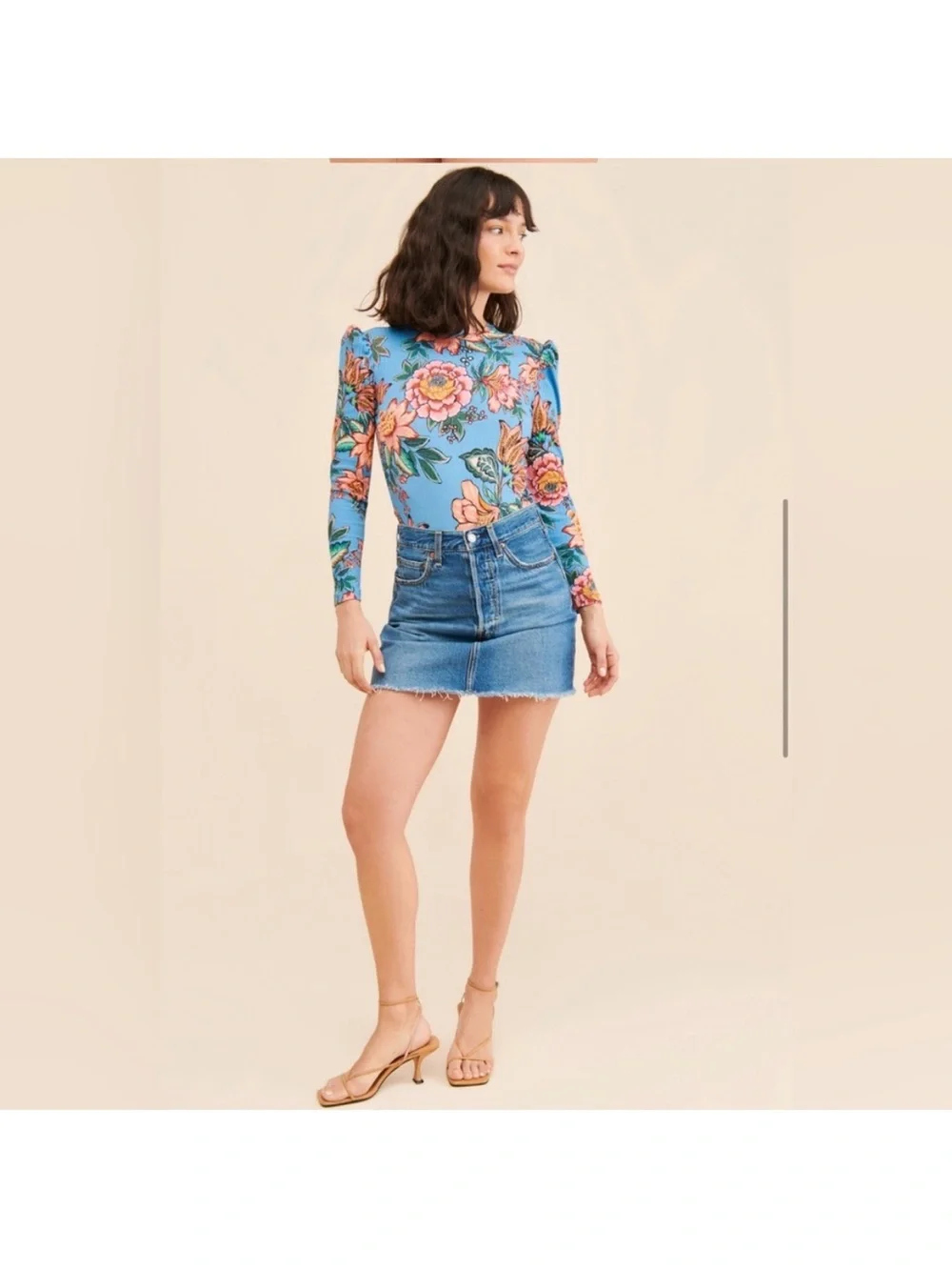 Farm Rio Puff Sleeve Printed Bodysuit, Size M